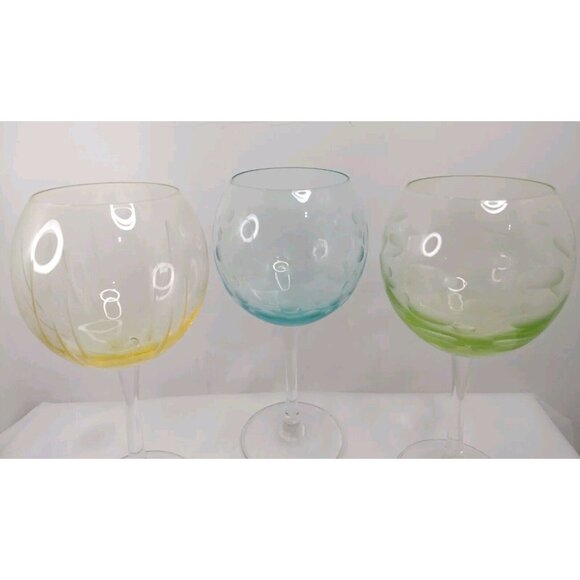 Set Of 3 Mikasa Cheers Pastel Large Balloon Wine Glasses Etched 9 1/2” - Picture 4 of 16